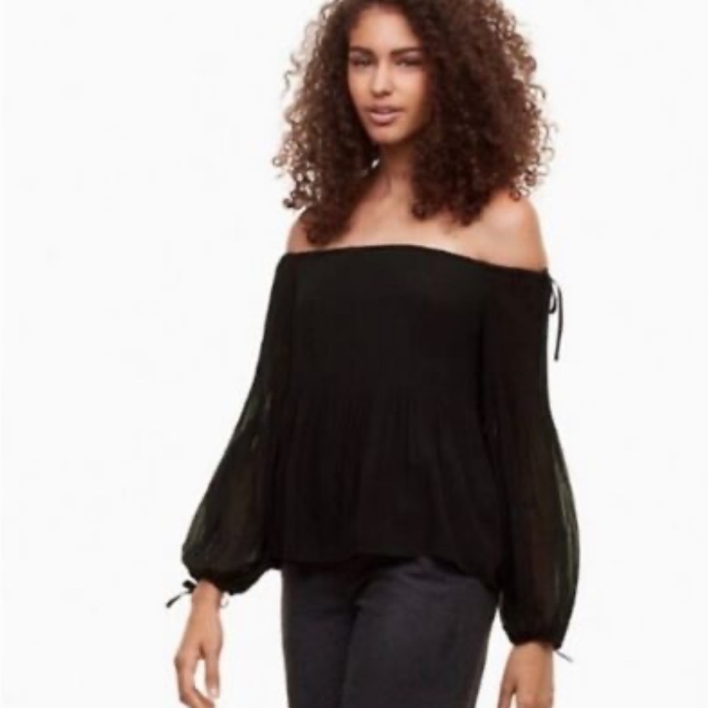 Aritzia Wilfred Talence Pleated Chiffon Off The Shoulder Black Blouse Size Small - Picture 8 of 10